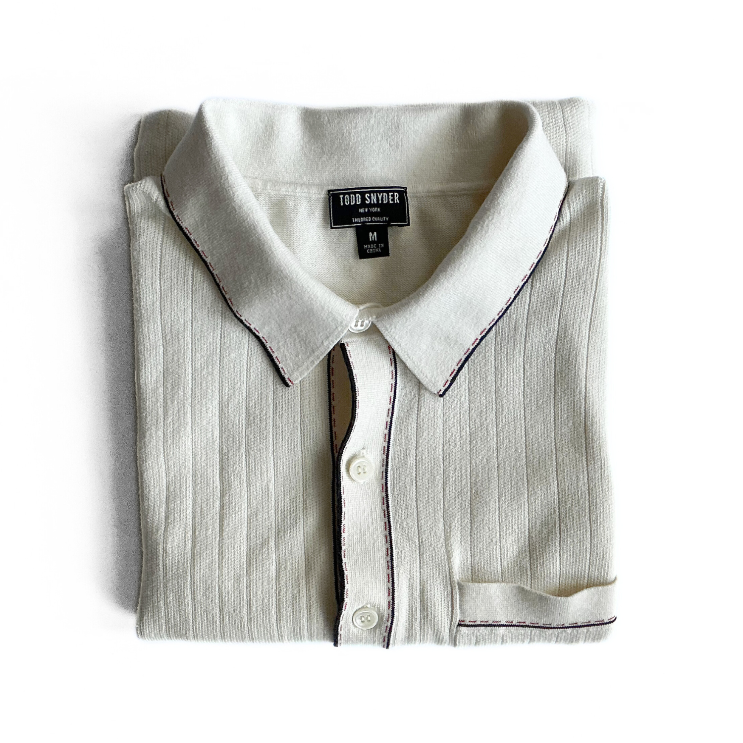 Todd Snyder Knitted Polo Shirt in White / Blue / Red