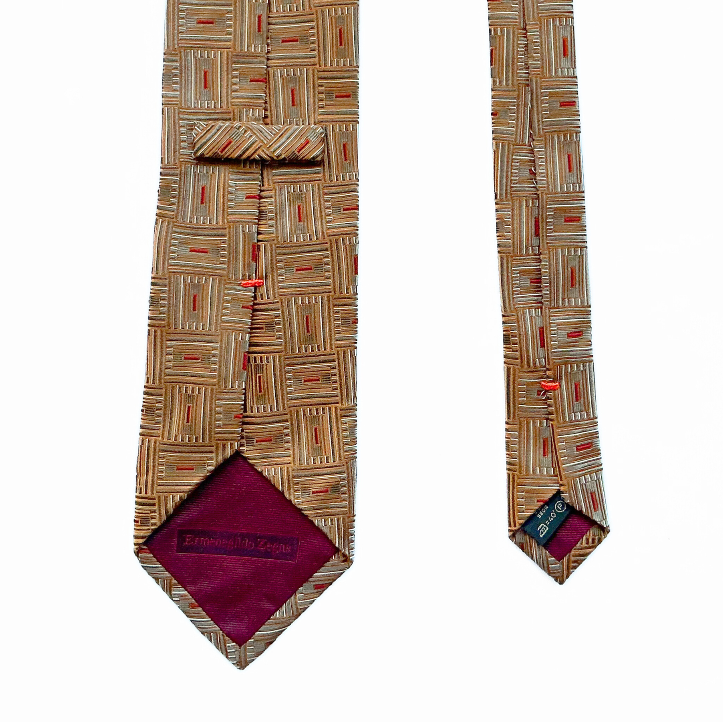Ermenegildo Zegna Patterend Tie in Bronze / Red / Orange