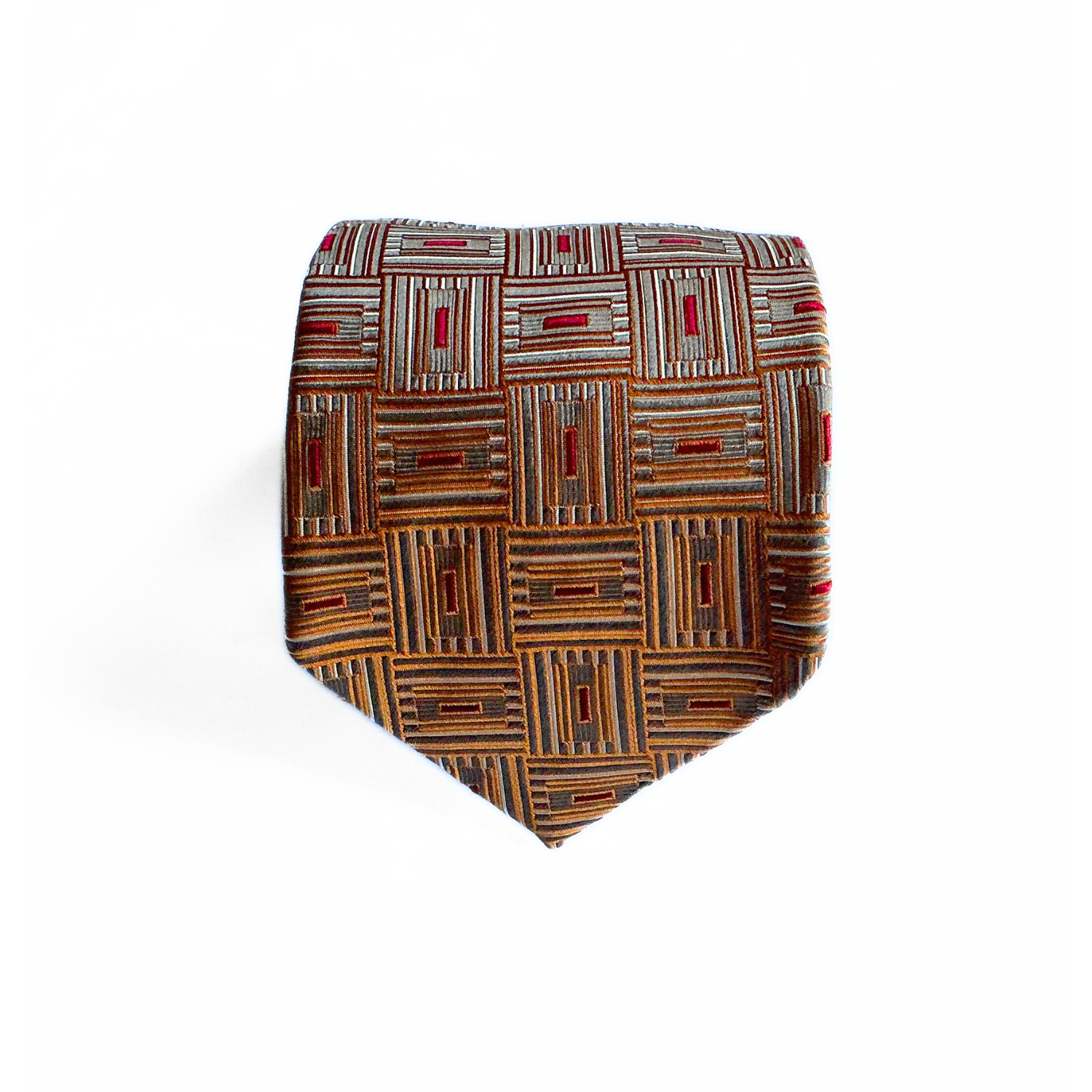 Ermenegildo Zegna Patterend Tie in Bronze / Red / Orange