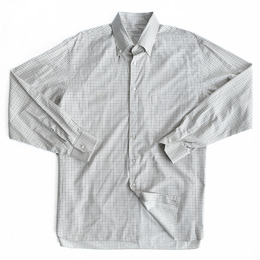 Zilli Button Down Geometric Shirt in White / Dark Green / Orange