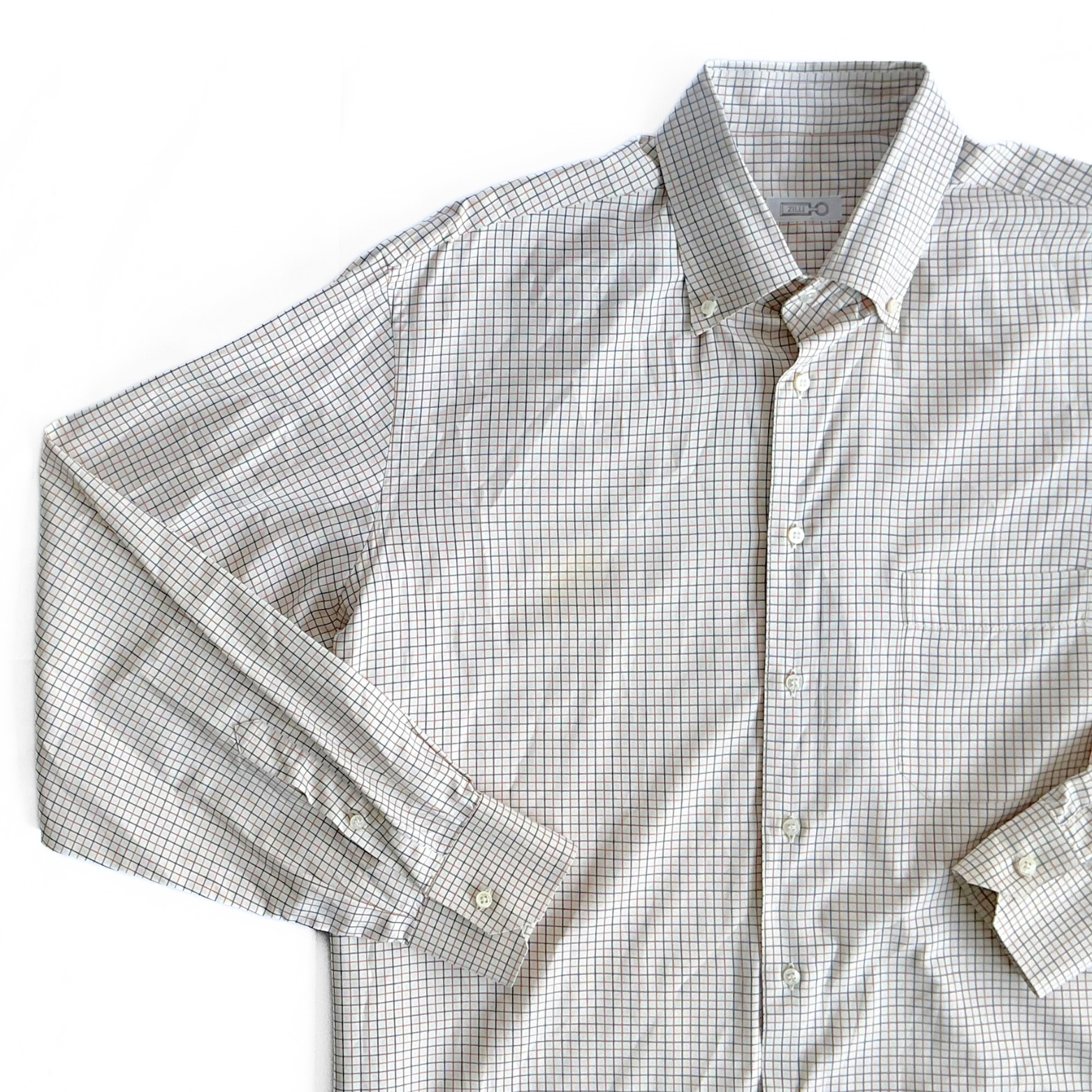 Zilli Button Down Geometric Shirt in White / Dark Green / Orange