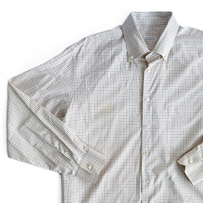 Zilli Button Down Geometric Shirt in White / Dark Green / Orange
