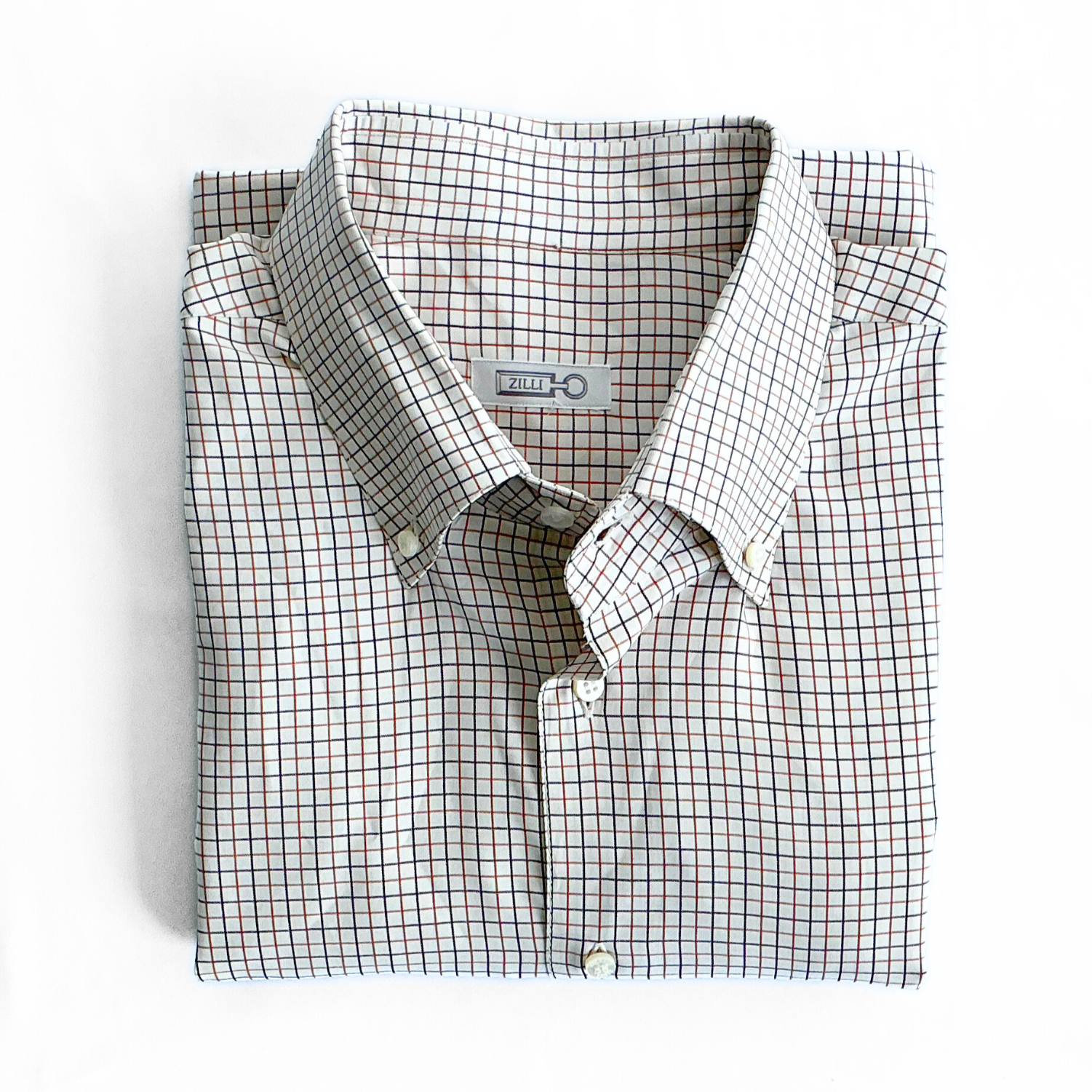 Zilli Button Down Geometric Shirt in White / Dark Green / Orange