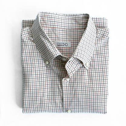 Zilli Button Down Geometric Shirt in White / Dark Green / Orange