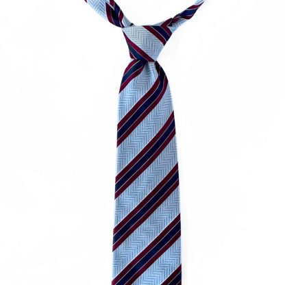 Canali Striped Tie in Sky blue / Navy / Burgundy red