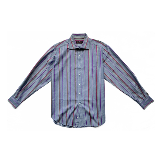 ETRO Multi Striped Button Shirt in Grey / Purple / Red / Green